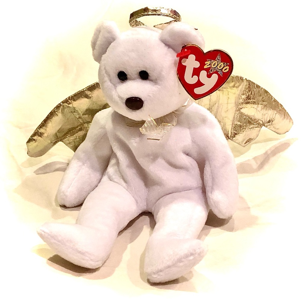 NWT Ty BEANIE BABIES 2000 Halo II Bear White Gold Halo Angel Wings